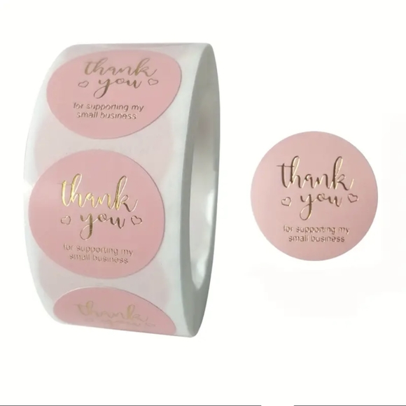 One Roll of 500 Thank You for Supporting My Small Business Stickers Pink & Gold - Picture 1 of 1